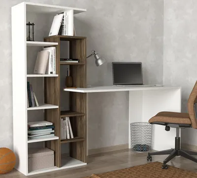 Obrázek produktu pro PREMIUM pracovní stůl s regálem, bílá / ořech