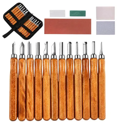 Produktbild von 12 Stück Schnitzwerkzeug Set, Holz Schnitzmesser zum Schnitzen von Holz, Stil B