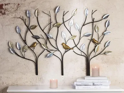 Imagen del producto de Relieve de pared decorativo, diseño de árbol, metal, color marrón, paquete de 2 unidades, longitud: 2 cm, anchura: 104 cm, altura: 71 cm. Código: 68087 4009079680874
