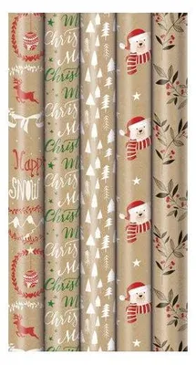 Produktbild von Geschenkpapierrolle, Silphiepapier, 1,5 m x 70 cm, 5 Weihnachtsmotive sortiert