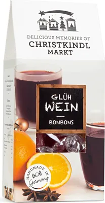 Produktbild von Edel Bonbons mit süßem Glühwein Geschmack in einer Giebelbox 80g