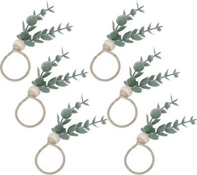 Produktbild von Eucalyptusholz Serviettenringe Set, 6 Stück, Boho Blattperlen, Dekoration