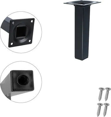 Produktbild von Eckiger Möbelfuss Stahl Möbelbein Sesselfuss Schwarz 25 x 25mm Möbelstütze Sofafuss 150mm