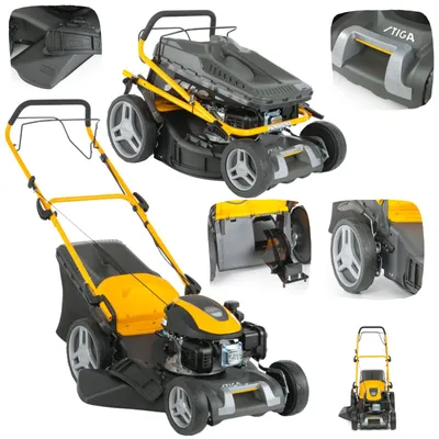 Zdjęcie produktu dla Kosiarka pchana Stiga Combi 48 SQ, silnik benzynowy 4-suwowy, szerokość koszenia 46 cm, napęd na koła, funkcja mulczowania, boczny kosz na trawę