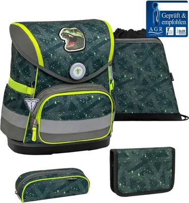 Produktbild von Belmil Compact ergonomisches Schulranzen-Set 4-teilig "T-rex Roar" mit Brustgurt, Magnetverschluss Schulranzen