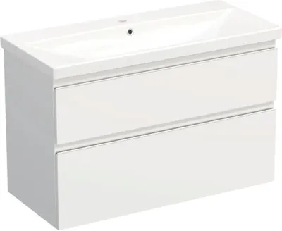 Produktbild von Jungborn Waschplatz TRENTA BxHxT 100x65x45 cm weiß matt mit Keramik-Waschtisch Griffleiste weiß