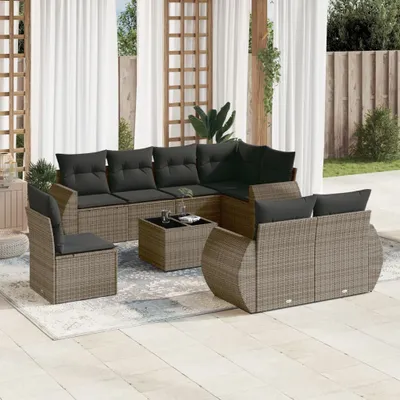 Produktbild von Gartenmöbelgarnituren - 9-tlg. Garten-Sofagarnitur mit Kissen Grau Poly Rattan Möbel21