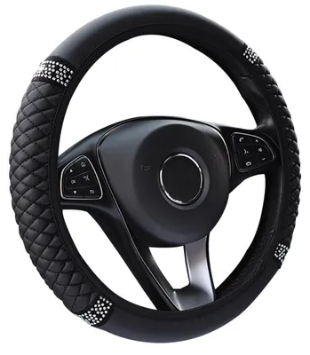 Imagen del producto de Funda para volante de cuero con pedrería, elástica, para automóviles, protector para volante