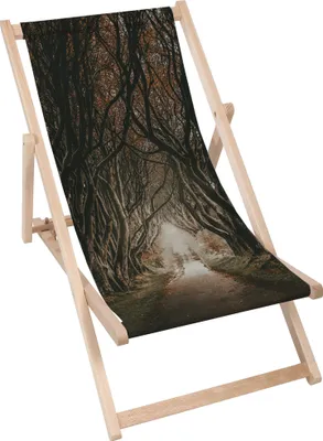 Obrázok produktu pre Dreamroots Skladacie drevené lehátko, bukové drevo do 130 kg, skladacie lehátko s 3-stupňovým nastavením sklonu operadla, Road among the Trees