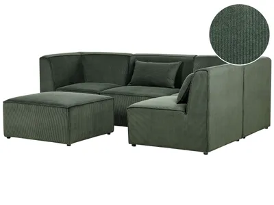 Obrázek produktu pro BELIANI Modulární čtyřmístná pohovka s taburetem zelený manšestr levostranná moderní design