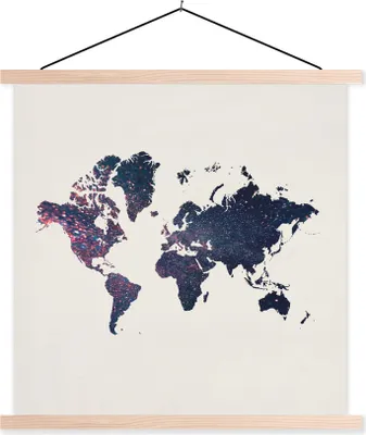 Produktbild von MuchoWow® Textilposter Weltkarte - Rosa - Glitter 120x120 cm mit holzfarbenen Rahmen - Textil-Poster