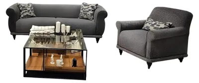 Produktbild von Wohnzimmer-Set 2-teilig (3-Sitzer + Sessel) in Grau.