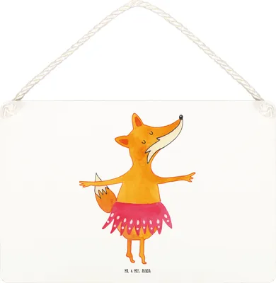 Produktbild von Mr. & Mrs. Panda wandtafel Fuchs Ballerina DIN A5 - Weiß - Geschenk, holzbild, Türschild, Schild, Elegant, Holzschild, Tanzen, Geburtstag, kleine aufmerksamkeit