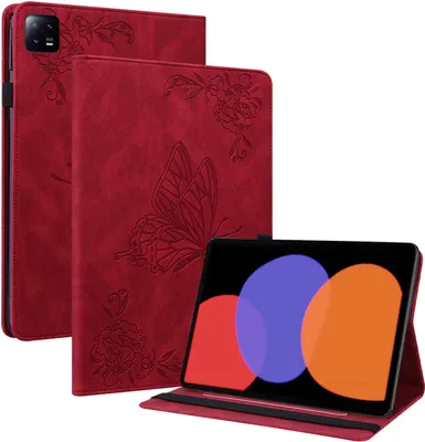 Produktbild von Für Xiaomi Pad 6 / 6 Pro 11 Rot Kunst Leder Hülle Tablet Tasche Schmetterling