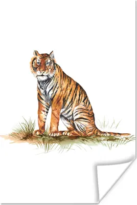 Produktbild von MuchoWow® Poster Tiger - Weiß - Gras 120x180 cm - Kunstposter