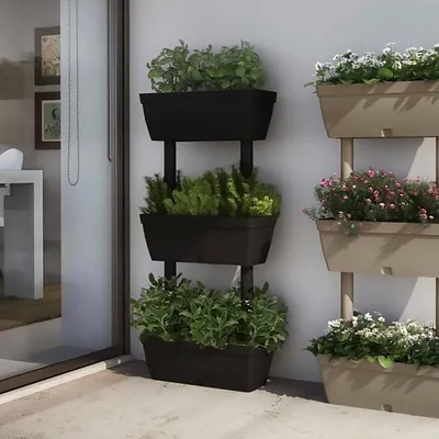 Produktbild von Set von 3 Vasen für den Hausgemüsegarten, Set von 3 Blumen Tür Vasen für Innen oder Außen , 100% Italy, 49x22h16 cm, Anthrazitfarbe