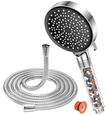 Produktbild von Regendusche Duschkopf Brausekopf - 6 Strahlarten - Wassersparend - Chrom - 120 mm - Schlauch 1,8 m