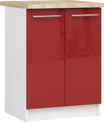 Image de Akord Armoire De Cuisine Oliwia 2 Portes Avec Étagère Blanc/Rouge Brillant 60X46X85