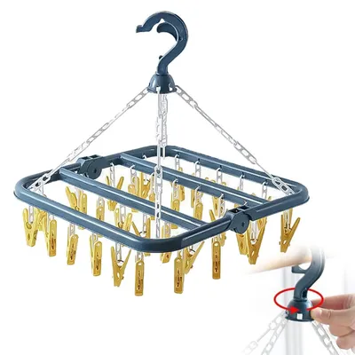 Image de Sèche-linge pliable avec 32 pinces et crochet