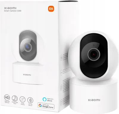 A Xiaomi Smart Camera C200 and its packaging are displayed against a white background.
