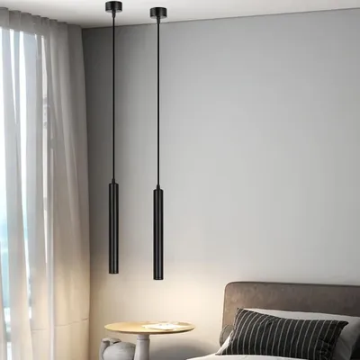 LED Zylinder-Hängelampe 2er-Set, Aluminium, höhenverstellbar, 200 cm, Schwarz