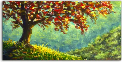 Produktbild von Coloray Acrylbild 120x60  Wandbild Acrylbilder Herbst Baum auf sonnigen Berghängen