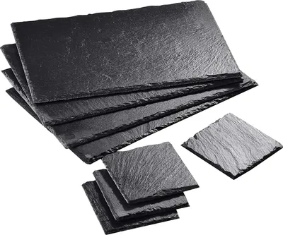 Produktbild von MALACASA, Serie Nature.Slate, 8-teilig Set Schieferplatten, Beinhaltet 4 Große Servierplatten und 4 Kleine Schieferuntersetzer