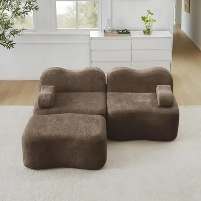 Obrázek produktu pro STILVORA Modulární pohovka pro 2 osoby ve tvaru "L" s opěrkou na nohy, vlnitá pohovka v designu "Boneless", rohová pohovka s odnímatelnými opěrkami