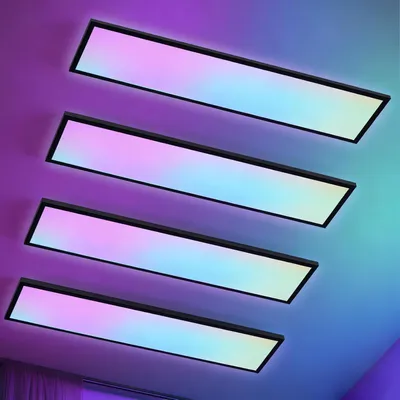 Obrázok produktu pre LED stropné svietidlo ZMH, 4 kusy, rozmer 120x30 cm, panel, stmívateľné, 39W, dlhá životnosť, RGB, diaľkové ovládanie. Veľké stropné svietidlo vhodné do detskej izby alebo obývačky