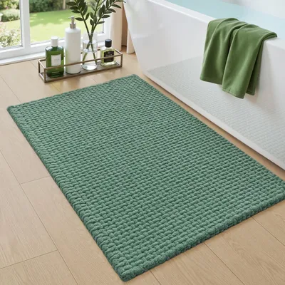 Productafbeelding van Chenille badmat, 40 x 60 cm, groen, zacht, absorberend, antislip, machinewasbaar
