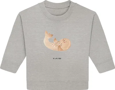 Produktbild von Mr. & Mrs. Panda Organic Baby Pullover Robbe Liegen 6. - 12. Monat - Heather Grey - Geschenk, Seehund, Freude, Ostsee, Lustige Sprüche, Nordsee, Bullover, Strand