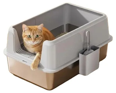Image de Bac à litière pour chat, modèle semi-fermé, facile à nettoyer, GRIS