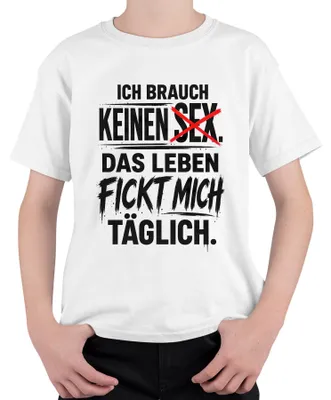 Productafbeelding van "Ik heb geen nodig, het leven geeft me genoeg ellende" - Sarcastisch kinder T-shirt, wit, maat 104