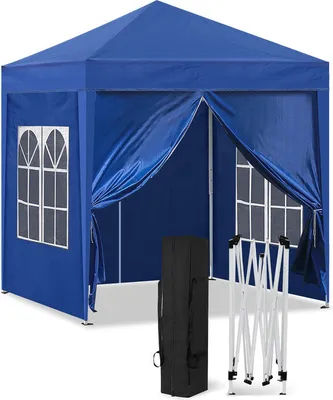 Image de CLIPOP Pavillon pop-up 3 x 3 m pour l'extérieur, étanche, avec 4 panneaux latéraux et sac de transport, bleu