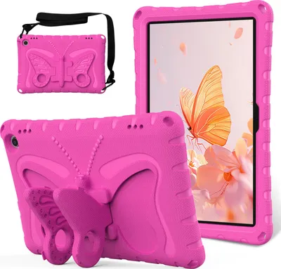 Obrázek produktu pro Dětské pouzdro pro Amazon Fire Max 11 (2023 13th Gen), lehké EVA pouzdro proti nárazům s ramenním popruhem a motýlkovým stojánkem Růžová