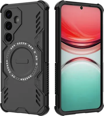 Produktbild von Magnetisch Hülle für Samsung Galaxy S25, Hybrid PC TPU Bumper Stoßfestes Loch Wärmeableitung Handyhülle Schwarz