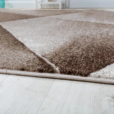 Produktbild von Designer Teppich Modern Geometrische Muster Kurzflor Braun Beige Weiß Meliert Grösse 60x100 cm