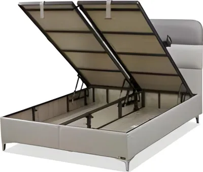 Produktbild von Weißes modernes Bett aus Textil und Holz