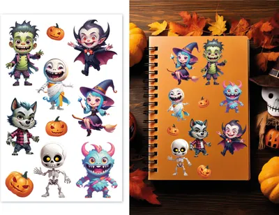 Immagine prodotto di Collezione di adesivi Halloween Mostro Personaggi divertenti Carino Strega Vampiro Zombie Design Bambini Divertimento Zucca, Colore: Multicolore