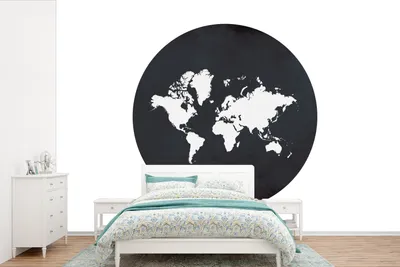 Produktbild von MuchoWow® Fototapete für Wohnzimmer oder Schlafzimmer Wandtapete Vinyl Motivtapete Weltkarte - Schwarz und weiß - Kreis - 600x400 cm - Vinyltapeten