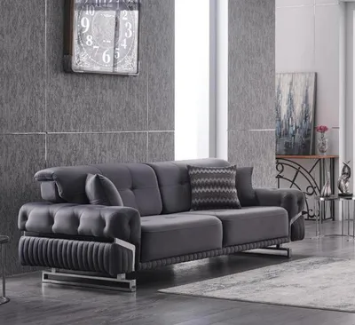 Produktbild von Grauer Designer Dreisitzer Wohnzimmermöbel Textil Polstersofa Modern