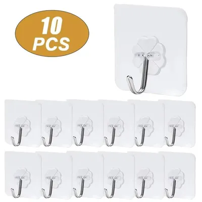 Obrázek produktu pro Samolepicí háčky, průhledný design, 10 kusů háčků, 10 kusů háčků