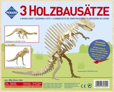 Immagine prodotto di Pebaro 856, set di costruzioni in legno "Dino", 3 puzzle 3D di dinosauri: Brontosauro, Tirannosauro, Ouranosauro. Kit di modellismo, attività creative con il legno, puzzle in legno, pannelli di legno pretagliati, idea regalo