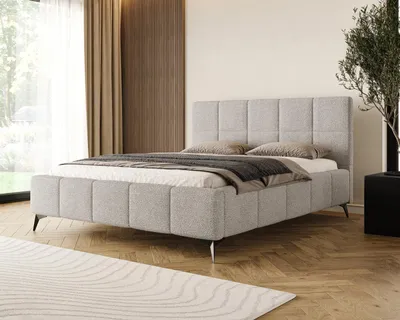 Produktbild von Chilly Möbel Design Bett Miria - Polsterbett mit stabilem Metallrahmen, Bettkasten und Stauraum 200x200 cm / Bouclé Soft / Hellgrau