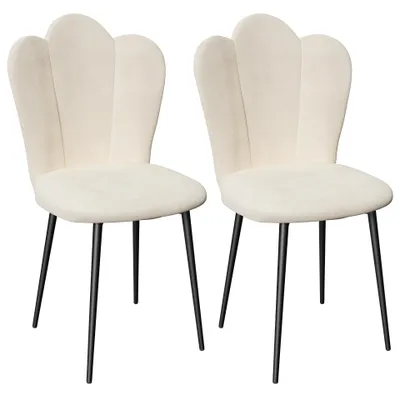 Image de Lot de 2 chaises de salle à manger rembourrées en velours, chaise de cuisine blanche