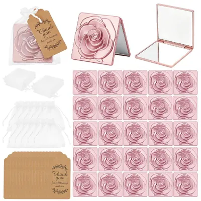 Kompaktspiegel-Set 30 Stück, quadratisch, 7,3 cm, mit Taschen und Etiketten