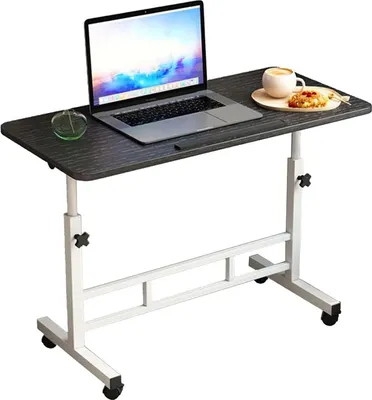 Image de Bureau debout mobile - Table pour ordinateur portable réglable en hauteur - 60 x 40 cm - Avec roulettes - Structure métallique - Rouge vin