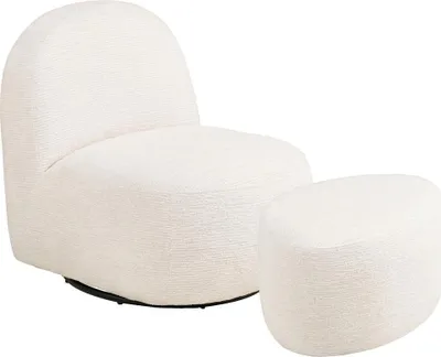 Productafbeelding van Dina fauteuil met voetenbank, draaifunctie offwhite.