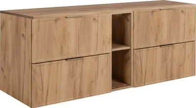 Produktbild von Badezimmerschrank, Craft-Eiche, Goldene Griffe, 140 ( 2 x 60 + 20) x 46 x 57 cm