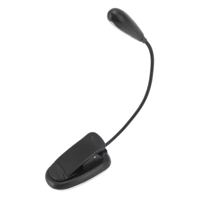 Produktbild von Klemmleuchte Schwarz, 9 Helligkeitsstufen, 7 LEDs, faltbar, flexibler Schwanenhals, USB-aufladbar, LED-Klemmtischleuchte/Leselampe